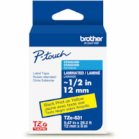 Brother - Ruban d'étiquettes P-touch TZe - Ruban adhésif - Jaune - Laminées - Facile á lire, Thermorésistant, Personnalisables, Durable, Décorticage résistant, Anti-décolorations - 26,20 pi (7985,76 mm) Roll Length - 1 chaque
