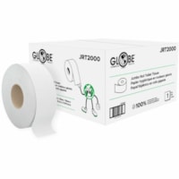 Globe Jumbo Roll Toilet Tissue - 1 Ply - Jumbo - 8.66" (219.96 mm) Roll Diameter - 3.30" (83.82 mm) Core - Fiber - 12 Pack