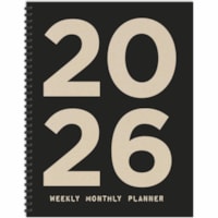 TF Publishing 2026 Linen Large Weekly Monthly Planner - Large - Weekly, Monthly - 12 Month - January 2026 to December 2026 - 1 Month, 1 Week Double Page Layout - 9" (228.60 mm) x 11" (279.40 mm) Sheet Size - Wire-O - Multi - Black Cover - Lined, Monthly Tab, Note Page, Durable Cover, Flat Opening, P