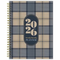 TF Publishing 2026 Blue and Gold Lines Medium Weekly Monthly Planner - Medium - Weekly, Monthly - 12 Month - January 2026 to December 2026 - 1 Month, 1 Week Double Page Layout - 6 1/2" (165.10 mm) x 8" (203.20 mm) Sheet Size - Wire-O - Monthly Tab, Lined, Durable Cover, Recyclable, Flat Opening, Pla
