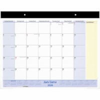 At-A-Glance 2026 QuickNotes Monthly Desk Pad Calendar - 17" H x 21-3/4" W - Bilingual - Monthly - 13 Month - January 2026 to January 2027 - 1 Month Single Page Layout - 21 3/4" (552.45 mm) x 17" (431.80 mm) Sheet Size - 2.50" (63.50 mm) x 2.63" (66.68 mm) Block - Headband - Desk Pad, Desk - Wall Mou