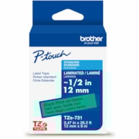Brother - Ruban d'étiquettes P-touch TZe - Ruban adhésif - Vert - Laminées - Produit respectueux de l'environnement, Facile á lire, Décorticage résistant, Anti-décolorations, Durable, Personnalisables, Thermorésistant - 26,20 pi (7985,76 mm) Roll Leng