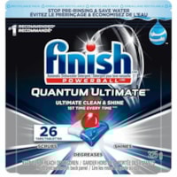 Finish Quantum Ultimate - For Dishwasher, Glass - Tablet - Regular Scent - Recommended For: Grease Remover, Stain Remover, Corrosion Remover, Food Remover, Tea Remover, Coffee Remover - Rinse-free, Water Soluble, Corrosion Resistant - 26 - 1 Pack
