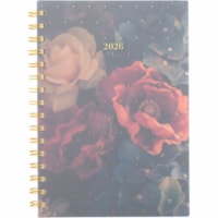 Cambridge Midnight Garden 1768-200F-26 Planner - Small - Weekly, Monthly - 12 Month - January 2026 to December 2026 - 1 Week, 1 Month Double Page Layout - 5 1/2" (139.70 mm) x 8 1/2" (215.90 mm) Sheet Size - Spiral Bound - Multicolor - Clear Polypropylene, Poly Cover - Sticker Sheet, Floral Design, 