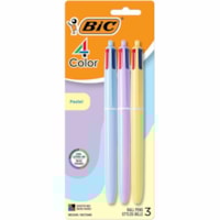 BIC 4 Couleurs Pastel stylos-bille, pointe moyenne (1,0 mm), couleurs d'encre classiques assorties, paquet de 3 - Ink Bleu, Rouge, Vert, Noir - Barrel Bleu Rond, Jaune, Pourpre - Home, École - 3 / emballage