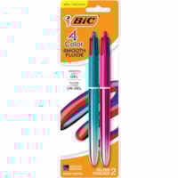 BIC - Stylos à bille 4-Colours MMSGP2-AST - 1 mm (0,04 po) Moyenne Pointe de stylo - Rechargeable - Rétractable - Ink Variées - Barrel Variées Rond - Home - 2 emballage