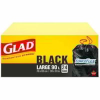 Glad Black Garbage Bags - Large Size - 90 L Capacity - 30" (762 mm) Width x 33" (838.20 mm) Length - Drawstring Closure - Diamond Texture - Black - Garbage - 24 / Pack