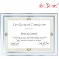 Cadres en verre St. James&#xAE; pour certificats, dipl&#xF4;mes et documents 8,5&quot; x 11&quot; , bordure &#xE9;pur&#xE9;e, estampage en feuille d&#x27;argent, paquet de 2 - Convient aux certificats format lettre 8,5&quot; x 11&quot; - cadre 13 &#xBE;&quot; x 10&quot; - cadre en verre avec feuille d&#x27;argent - bordure &#xE9;pur&#xE9;e -