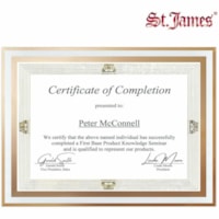 Cadres en verre St. James&#xAE; pour certificats, dipl&#xF4;mes et documents 8,5&quot; x 11&quot; , bordure &#xE9;pur&#xE9;e, estampage en feuille d&#x27;or, paquet de 2 - Convient aux certificats format lettre 8,5&quot; x 11&quot; - cadre 13 &#xBE;&quot; x 10&quot; - cadre en verre avec feuille d&#x27;or - bordure &#xE9;pur&#xE9;e - paquet 