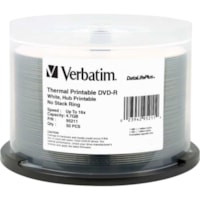 Verbatim DVD-R 4.7GB 16X DataLifePlus White Thermal Printable, Hub Printable - 50pk Spindle - Thermal Printable