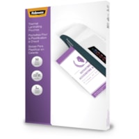 Pochette de plastification Premium Fellowes - Sheet Size Supported : format légal - Laminating Pouch/Sheet Size : largeur de 9 po (228,60 mm) x épaisseur de 3 mil (0,08 mm) - Brillant - Type G - pour Document - Pré-découpé, Durable - clair - 50 / emballage