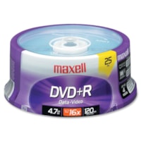 DVD enregistrable - DVD+R - 16x - 4,70 Go - 25 emballage Broche Maxell - 120 mm