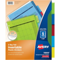 Onglet intercalaire Big Tab Avery® - 5 x Intercalaire(s) - 5 - 5 Onglet(s)/Ensemble - largeur de l'intercalaire 8,50 po (215,90 mm) x longueur de l'intercalaire 11 po (279,40 mm) - 3 TrouPerforé - Divider Translucide Plastique - Tab(s) Multicouleur Plastique - 5 / jeu