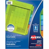 Onglet intercalaire Big Tab Avery® - 8 x Intercalaire(s) - 8 - 8 Onglet(s)/Ensemble - largeur de l'intercalaire 8,50 po (215,90 mm) x longueur de l'intercalaire 11 po (279,40 mm) - 3 TrouPerforé - Divider Translucide Plastique - Tab(s) Multicouleur Plastique - Personnalisable, Perforation