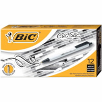 BIC Clic Stic Retractable Ballpoint Pens - Medium Pen Point - Retractable - Black Ink - White Barrel - 1 Dozen