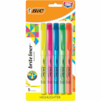 BIC Brite Liner Grip Highlighter, Chisel Tip, Assorted Colours, 5-Count, for Broad Highlighting or Fine Underlining - 1.6 mm (0.06") Chisel Marker Point - Fluorescent Assorted Ink - 5 / Set