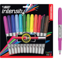 BIC Intensity Permanent Markers, Fine Tip Permanent Markers, Assorted Colours, 12-Count Pack, Black Markers for School Supplies and Office Supplies - 1.8 mm (0.07") Bold, Fine Marker Point - Assorted Ink - 12 Pack