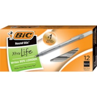 BIC Round Stic Ballpoint Pens - Medium Pen Point - Black Ink - Black Barrel - 1 Dozen