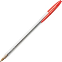 BIC Classic Cristal Ballpoint Pens - Medium Conical Pen Point - Red Ink - Clear Barrel - Metal Tip - 1 Dozen