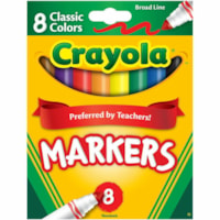 Crayola Classic Colors Broad Line Markers - Broad Conical Marker Point - Assorted, Orange, Yellow, Green, Blue, Violet, Brown, Black Ink - Water Based - 8 / Set