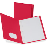 Oxford Letter Recycled Pocket Folder - 8 1/2" (215.90 mm) x 11" (279.40 mm) - 85 Sheet Capacity - 3 Fastener(s) - 1/2" (12.70 mm) for Folder - 2 Inside Front & Back Pocket(s) - Leatherette - Red - 10% Recycled - 25 / Box