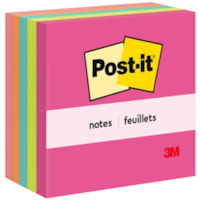 Post-it® Notes - Poptimistic Color Collection - 500 - 3" (76.20 mm) Flag/Note Width x 3" (76.20 mm) Flag/Note Length - Square - 100 Sheets per Pad - Unruled - Power Pink, Acid Lime, Aqua Splash, Vital Orange, Guava - Paper - Self-adhesive, Repositionable - 5 / Pack