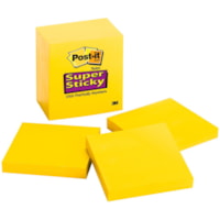 Post-it® Super Sticky Note - 90 - 3" (76.20 mm) Flag/Note Width x 3" (76.20 mm) Flag/Note Length - Square - Daffodil - Self-adhesive - 5 / Pack