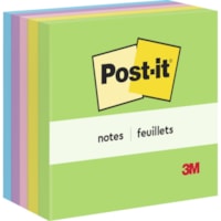 Feuillet adhésif Post-it® - 500 - largeur de drapeau/note 3 po (76,20 mm) x longueur de drapeau/note 3 po (76,20 mm) - Carré - 100 Feuilles par bloc - Non ligné - Citronnade, Citron, Rose, Jardin d'iris - Papier - Autocollant, Repositionnables - 5 / emballage