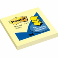 Post-it® Pop-up Notes - 100 - 3" Flag/Note Width x 3" Flag/Note Length - Square - 100 Sheets per Pad - Unruled - Canary Yellow - Paper - Self-adhesive, Repositionable - 1 Pad