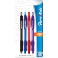 Stylo à bille Profile 89473 Paper Mate - 1,4 mm (0,06 po) Gras Pointe de stylo - Rechargeable - Rétractable - Ink Noir, Bleu, Pourpre, Rouge - Barrel Noir, Bleu, Pourpre, Rouge - 4 / emballage