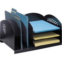 Safco 3 & 3 Combination Rack Desktop Organizers - 6 Compartment(s) - 3 Divider(s) - 3 Tier(s) - 8.3" (209.55 mm) Height x 16.3" (412.75 mm) Width x 11.3" (285.75 mm) Depth - Desktop - Powder Coated - Black - Steel - 1 Each