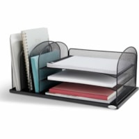 Safco Onyx 3 Tray/3 Upright Section Desk Organizer - 5 Compartment(s) - 8.3" (209.55 mm) Height x 19.5" (495.30 mm) Width x 11.5" (292.10 mm) Depth - Desktop - Powder Coated - Black - Steel - 1 Each