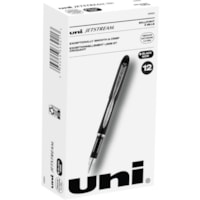 uni® Jetstream Ballpoint Pens - 1 mm (0.04") Medium Pen Point - Refillable - Black Ink - Pigment-based - Black Stainless Steel Barrel - 1 Dozen