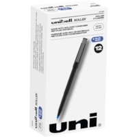 uniball(tm) Roller Rollerball Pen - 0.5 mm (0.02") Micro Pen Point - Blue Ink - Water Based - Black Stainless Steel Barrel - 1 Dozen