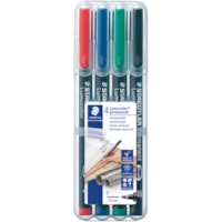 Marqueur permanent Lumocolor Staedtler - 0,6 mm (0,02 po) Fin Pointe de marqueur - Ink Rouge, Bleu, Vert, Noir - Barrel Noir Polypropylène - 4 / Ensemble