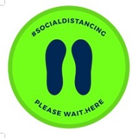 SC -Wait Here-SD_Footprint, Floor Decal Circle 12", Green and Blue